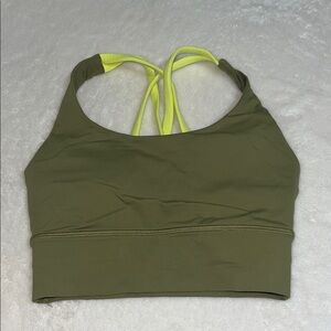 Lululemon Olive Green and Neon Yellow Sports Bra